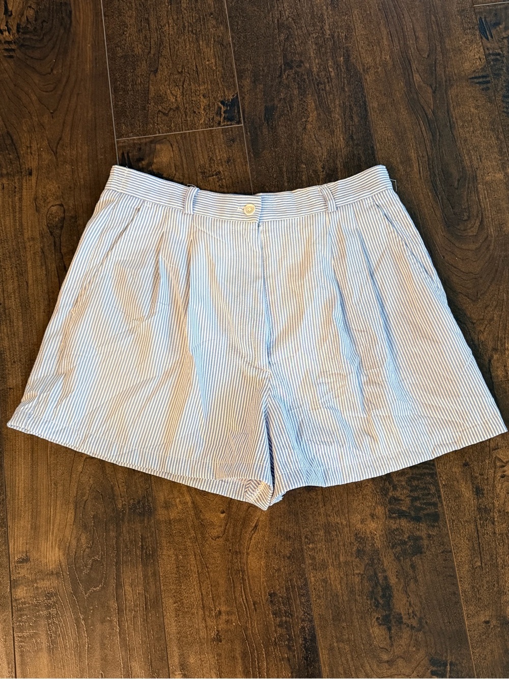 Talbots Blue and White Pinstripe Linen Feel Shorts